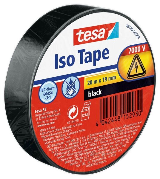 tesa Iso Tape Isolierband schwarz 19,0 mm x 20,0 m 1 Rolle