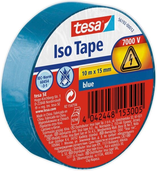 tesa Iso Tape Isolierband blau 15,0 mm x 10,0 m 1 Rolle