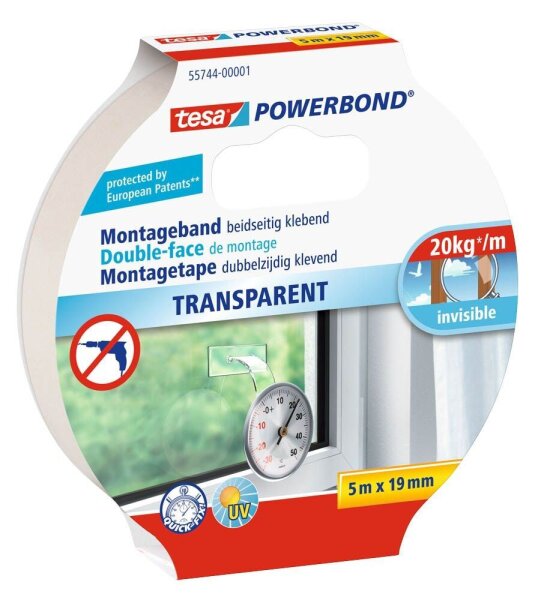 tesa Montageband POWERBOND 55744 doppelseitiges Klebeband 19,0 mm x 5,0 m, 1 Rolle