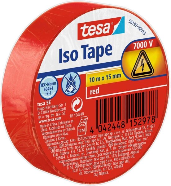 tesa Iso Tape Isolierband rot 15,0 mm x 10,0 m 1 Rolle