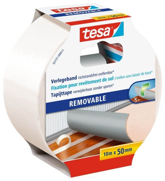 tesa REMOVABLE doppelseitiges Klebeband 50,0 mm x 10,0 m, 1 Rolle