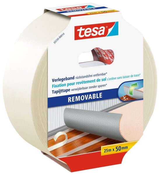 tesa REMOVABLE doppelseitiges Klebeband 50,0 mm x 25,0 m, 1 Rolle