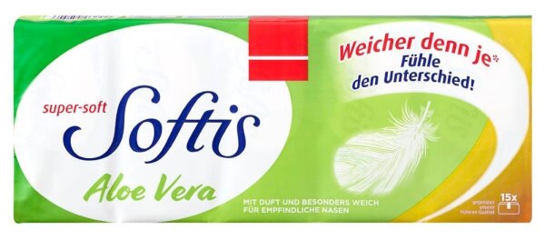 Softis Taschentücher Aloe Vera 4-lagig weiß, 15x 9 Tücher