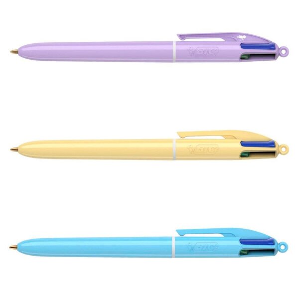 BIC 4-Farben-Kugelschreiber PASTEL pastellgelb, pastellrosa, pastellblau, Schreibfarbe: schwarz, blau, grün, rot, 1 St.