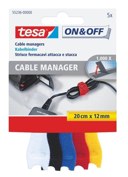 tesa Klettkabelbinder ON & OFF® CABLE MANAGER farbsortiert 20,0 cm x 12,0 mm