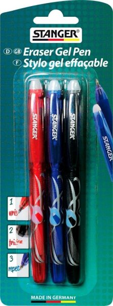 STANGER Eraser Tintenroller-Set rot, blau, schwarz 0,7 mm, Schreibfarbe: farbsortiert, 3 St.