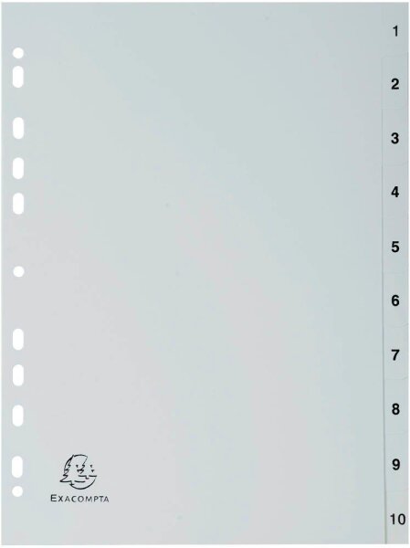Exacompta Ordnerregister DIN A4 Vollformat 1-10 grau 10-teilig, 1 Satz