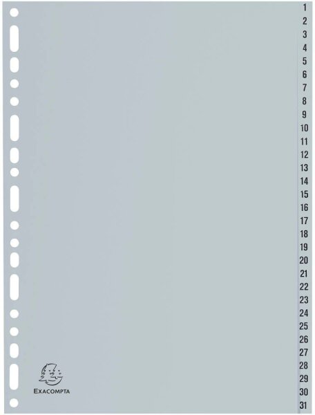 Exacompta Ordnerregister DIN A4 Vollformat 1-31 grau 31-teilig, 1 Satz
