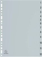 Exacompta Ordnerregister DIN A4 Vollformat 1-12 grau...
