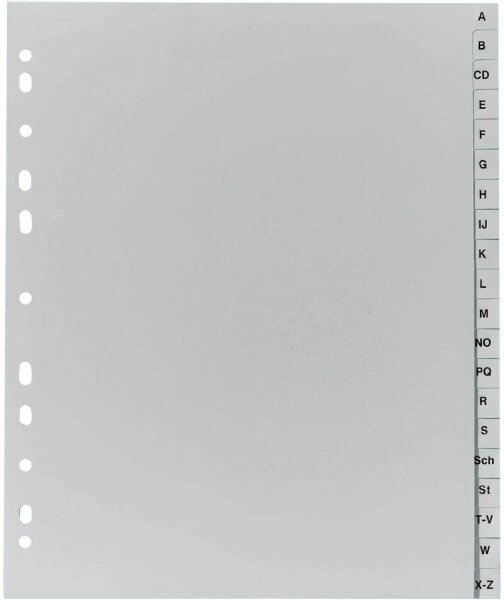 Exacompta Ordnerregister DIN A4 Vollformat, Überbreite A-Z grau 20-teilig, 1 Satz