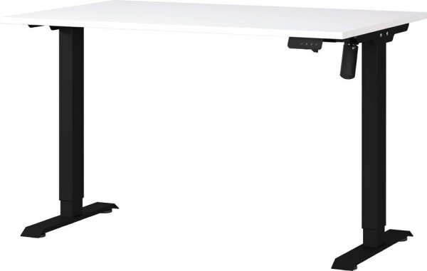 GERMANIA Boras höhenverstellbarer Schreibtisch weiß rechteckig, T-Fuß-Gestell schwarz 120,0 x 80,0 cm