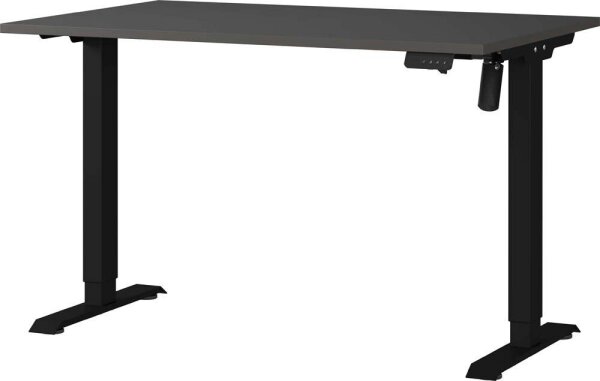 GERMANIA Boras höhenverstellbarer Schreibtisch grafit rechteckig, T-Fuß-Gestell schwarz 120,0 x 80,0 cm