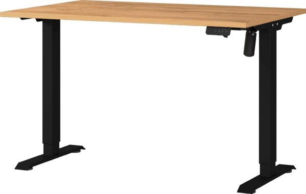 GERMANIA Boras höhenverstellbarer Schreibtisch grandson-eiche rechteckig, T-Fuß-Gestell schwarz 120,0 x 80,0 cm