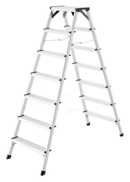 Hailo Stehleiter beidseitig D60 StandardLine silber 2x 7 Stufen, H: 166,0 cm