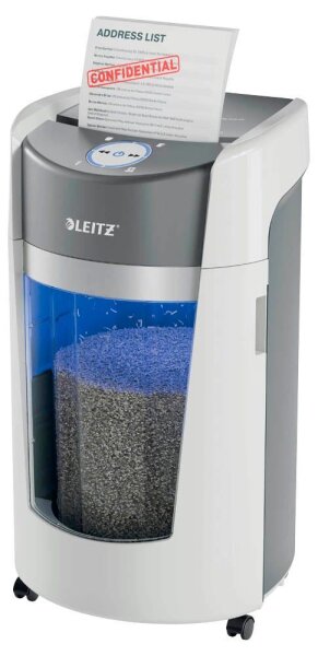 LEITZ IQ OptiMax Office 550 Aktenvernichter mit Partikelschnitt P-5, 2 x 15 mm, bis 10 Blatt, weiß