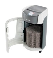 LEITZ IQ OptiMax Office 550 Aktenvernichter mit Partikelschnitt P-5, 2 x 15 mm, bis 10 Blatt, weiß