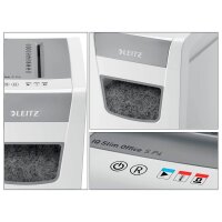 LEITZ IQ Slim Office Aktenvernichter mit Partikelschnitt P-4, 4 x 28 mm, bis 12 Blatt, weiß