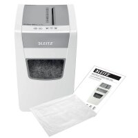 LEITZ IQ Slim Office Aktenvernichter mit Partikelschnitt P-4, 4 x 28 mm, bis 12 Blatt, weiß