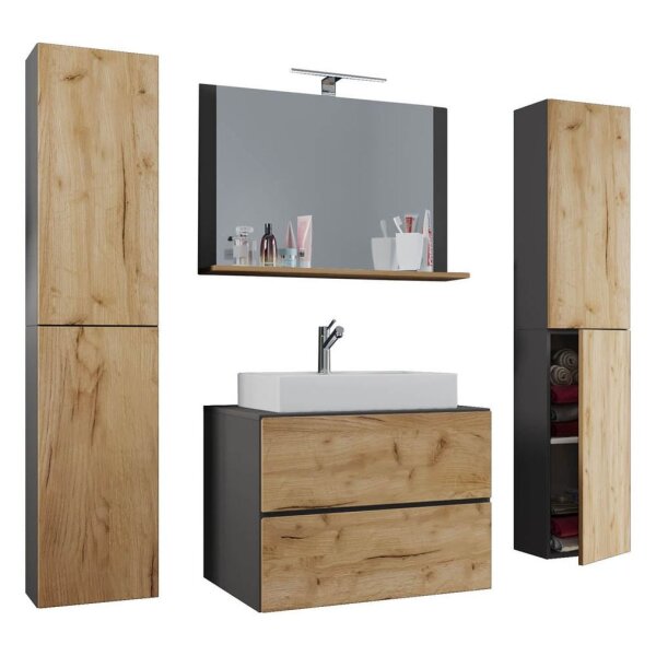 VCM my bath Badmöbel-Set 5-teilig Lendas XL 915305 honig-eiche, anthrazit 147,0 x 52,0 x 150,0 cm