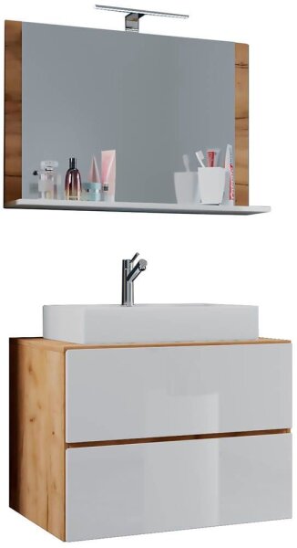 VCM my bath Badmöbel-Set 3-teilig Lendas M 915289 honig-eiche, weiß 61,0 x 52,0 x 134,0 cm