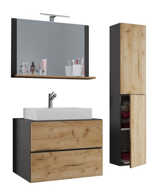 VCM my bath Badmöbel-Set 4-teilig Lendas L 915296 honig-eiche, anthrazit 94,0 x 46,0 x 150,0 cm