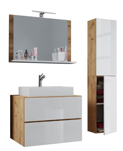 VCM my bath Badmöbel-Set 4-teilig Lendas L 915295 honig-eiche, weiß 94,0 x 46,0 x 150,0 cm