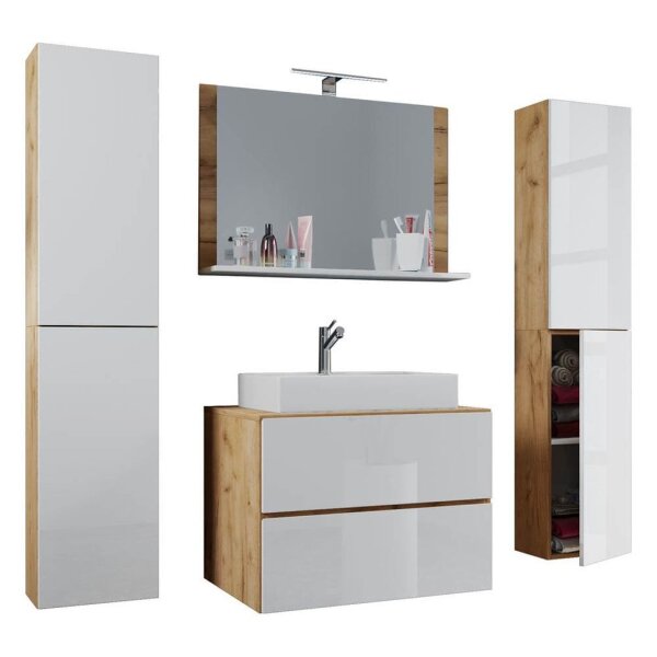 VCM my bath Badmöbel-Set 5-teilig Lendas XL 915304 honig-eiche, weiß 147,0 x 52,0 x 150,0 cm