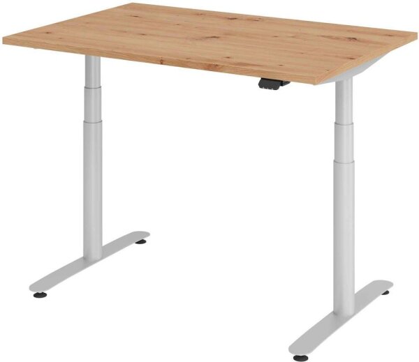 HAMMERBACHER VXDLR12 elektrisch höhenverstellbarer Schreibtisch asteiche rechteckig, T-Fuß-Gestell silber 120,0 x 80,0 cm