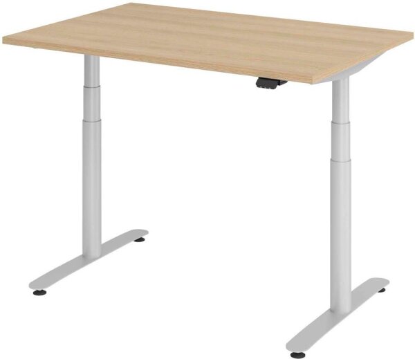 HAMMERBACHER VXDLR12 elektrisch höhenverstellbarer Schreibtisch eiche rechteckig, T-Fuß-Gestell silber 120,0 x 80,0 cm