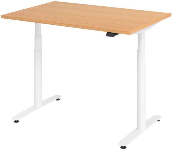 HAMMERBACHER VXDLR12 elektrisch höhenverstellbarer Schreibtisch buche rechteckig, T-Fuß-Gestell weiß 120,0 x 80,0 cm