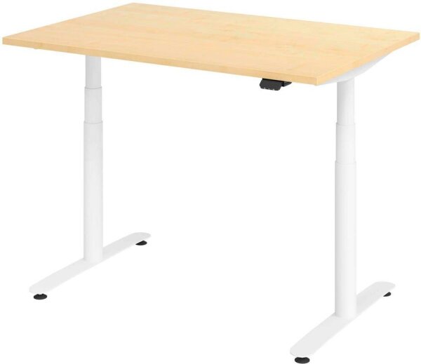 HAMMERBACHER VXDLR12 elektrisch höhenverstellbarer Schreibtisch ahorn rechteckig, T-Fuß-Gestell weiß 120,0 x 80,0 cm