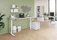HAMMERBACHER VXDLR16 elektrisch höhenverstellbarer Schreibtisch lichtgrau rechteckig, T-Fuß-Gestell weiß 160,0 x 80,0 cm