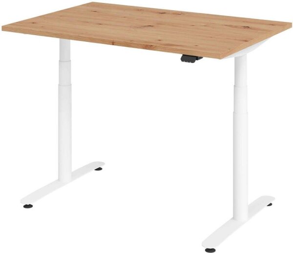 HAMMERBACHER VXDLR12 elektrisch höhenverstellbarer Schreibtisch asteiche rechteckig, T-Fuß-Gestell weiß 120,0 x 80,0 cm