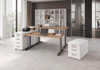 HAMMERBACHER VXDLR12 elektrisch höhenverstellbarer Schreibtisch asteiche rechteckig, T-Fuß-Gestell grau 120,0 x 80,0 cm