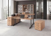 HAMMERBACHER VXDLR12 elektrisch höhenverstellbarer Schreibtisch nussbaum rechteckig, T-Fuß-Gestell grau 120,0 x 80,0 cm