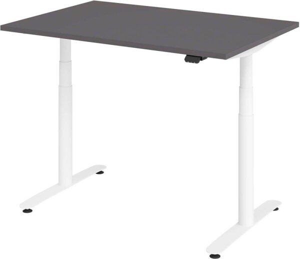 HAMMERBACHER VXDLR12 elektrisch höhenverstellbarer Schreibtisch grafit rechteckig, T-Fuß-Gestell weiß 120,0 x 80,0 cm