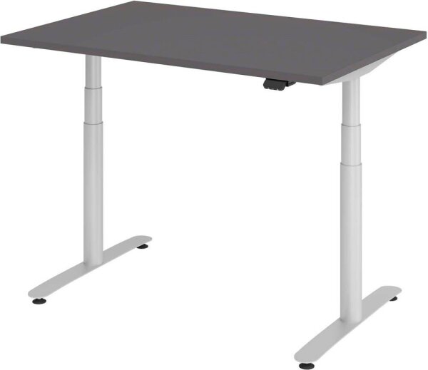 HAMMERBACHER VXDLR12 elektrisch höhenverstellbarer Schreibtisch grafit rechteckig, T-Fuß-Gestell silber 120,0 x 80,0 cm