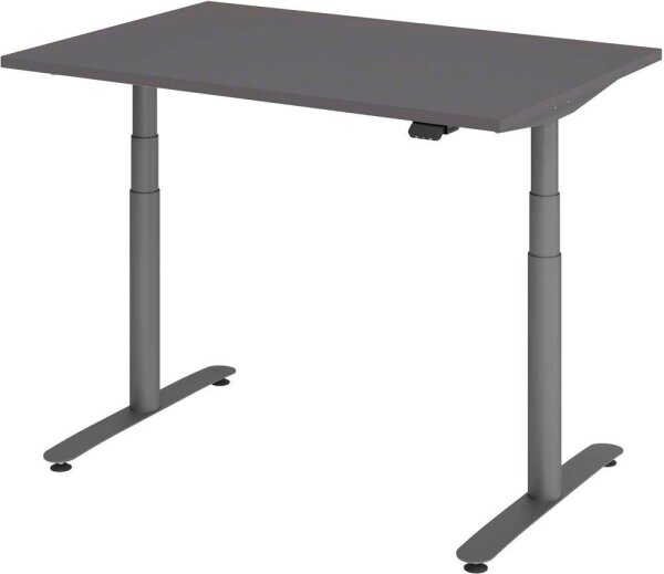 HAMMERBACHER VXDLR12 elektrisch höhenverstellbarer Schreibtisch grafit rechteckig, T-Fuß-Gestell grau 120,0 x 80,0 cm