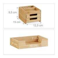 relaxdays Schreibtisch-Organizer braun Bambus 2 Stifteboxen, 2 Schubfächer, 1 flaches Fach Fächer 12,5 x 15,0 x 9,5 cm