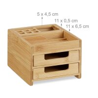 relaxdays Schreibtisch-Organizer braun Bambus 2 Stifteboxen, 2 Schubfächer, 1 flaches Fach Fächer 12,5 x 15,0 x 9,5 cm