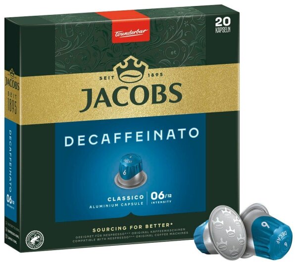 JACOBS DECAFFEINATO Kaffeekapseln, Arabica- und Robustabohnen mild, 20 St.