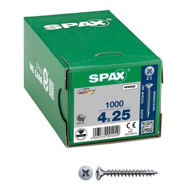 SPAX® Universalschrauben Z2 Senkkopf WIROX 1081010400255 4 mm x 25 mm, 1.000 St.