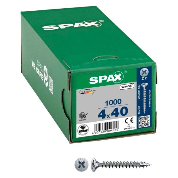 SPAX® Universalschrauben Z2 Senkkopf WIROX 1081010400405 4 mm x 40 mm, 1.000 St.