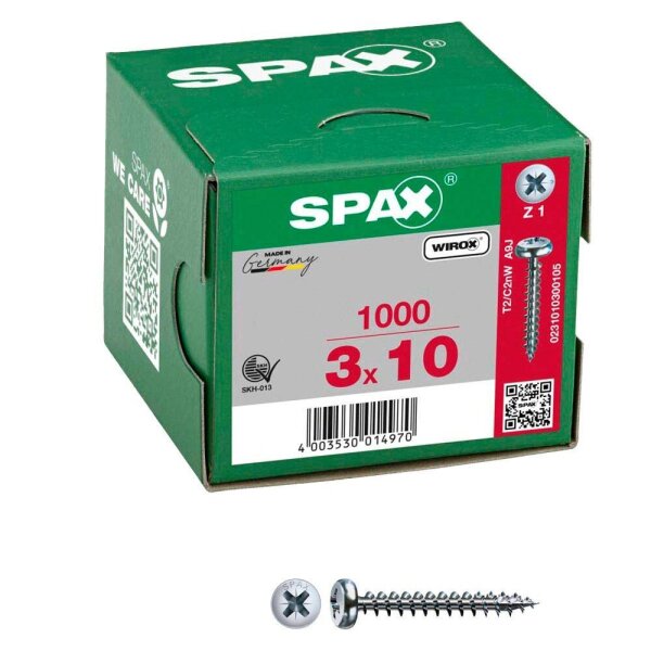 SPAX® Universalschrauben Z1 Halbrundkopf WIROX 0231010300105 3 mm x 10 mm, 1.000 St.