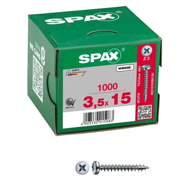 SPAX® Universalschrauben Z2 Halbrundkopf WIROX 0231010350155 3,5 mm x 15 mm, 1.000 St.