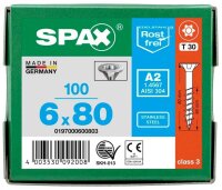 SPAX® Universalschrauben T30 Senkkopf Edelstahl A2 0197000600803 6 mm x 80 mm, 100 St.