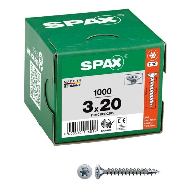 SPAX® Universalschrauben T10 Senkkopf WIROX 1191010300205 3 mm x 20 mm, 1.000 St.