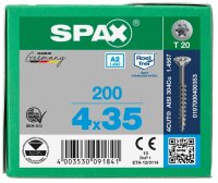 SPAX® Universalschrauben T20 Senkkopf Edelstahl A2 0197000400353 4 mm x 35 mm, 200 St.