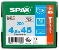 SPAX® Universalschrauben T20 Senkkopf Edelstahl A2 0197000450453 4,5 mm x 45 mm, 200 St.