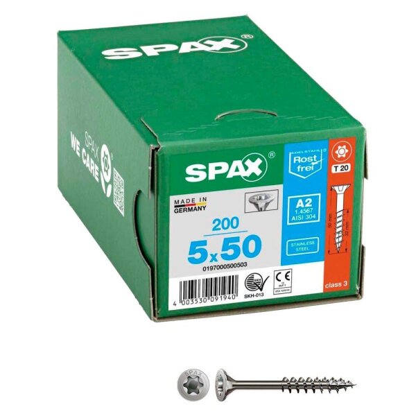 SPAX® Universalschrauben T20 Senkkopf Edelstahl A2 0197000500503 5 mm x 50 mm, 200 St.